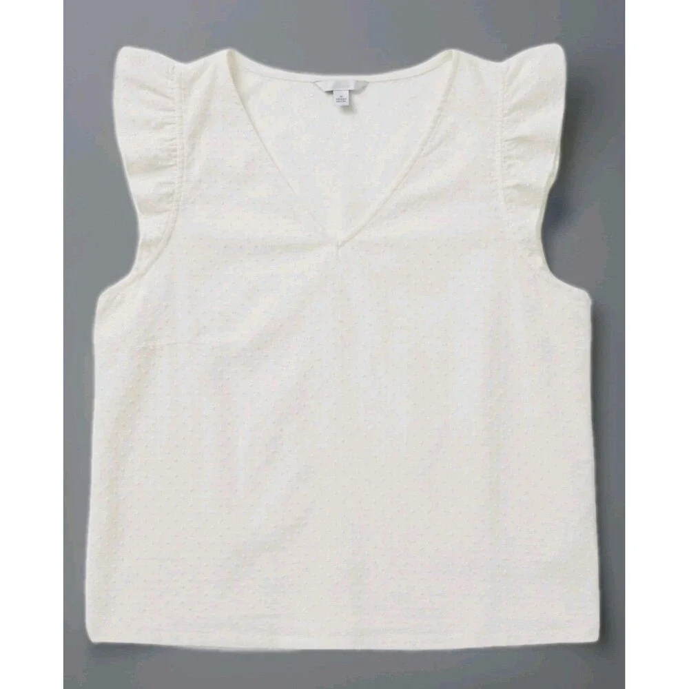 J.Crew Womens XL Ivory Swiss Dot Flutter Sleeve V Neck Top Cream Textured Blouse